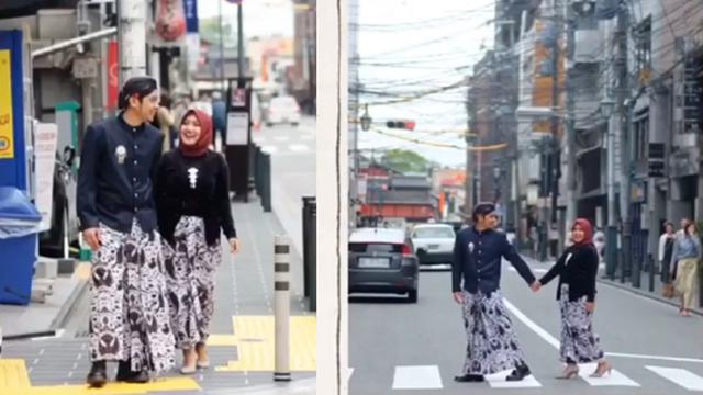 Viral Pasangan Foto Prewedding di Jepang Pakai Baju Adat Jawa